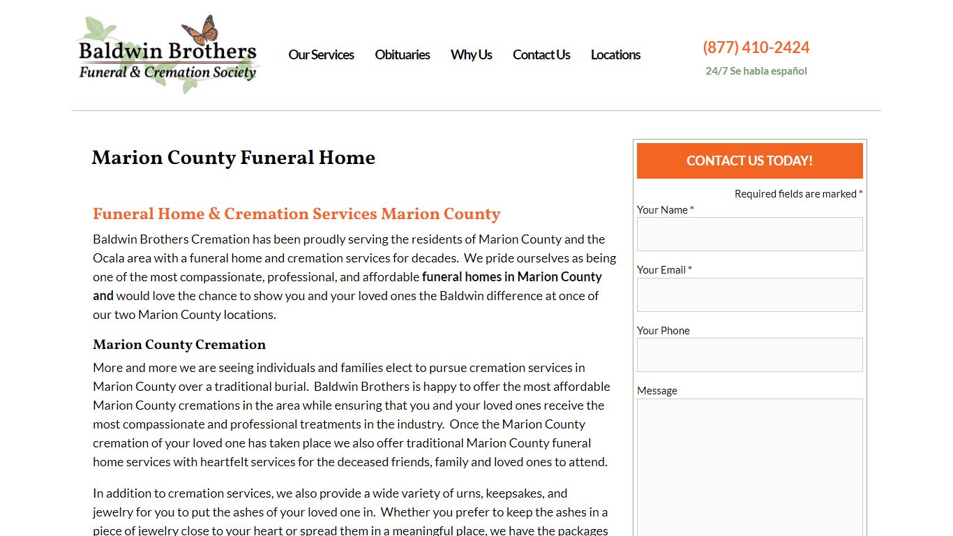 Marion County Funeral Home | Ocala Cremations | Baldwin Brothers