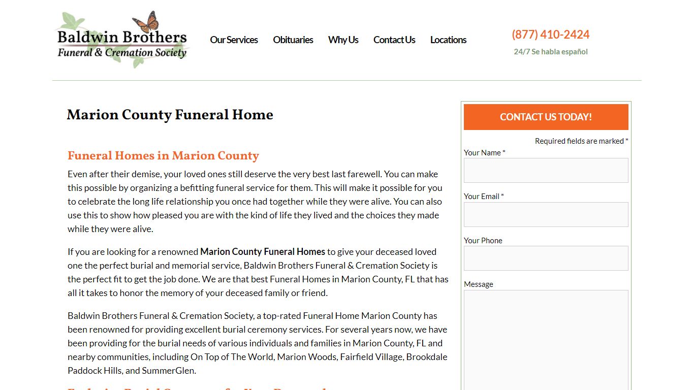 Marion County Funeral Home | Ocala Funeral Homes | Baldwin Brothers